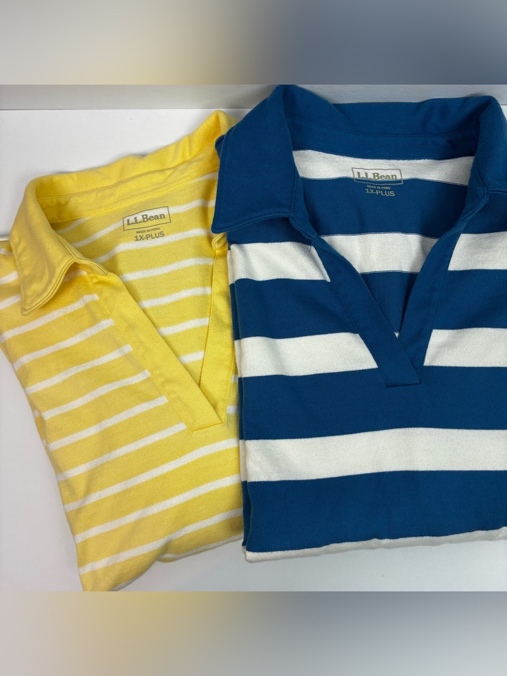 L.L. Bean Set of 2 Striped V-Neck 3/4 Sleeves Cotton Tops